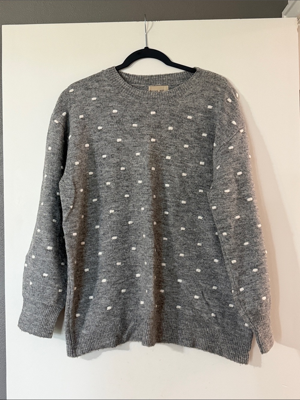Grey Crewneck Sweater with White Dot Texture